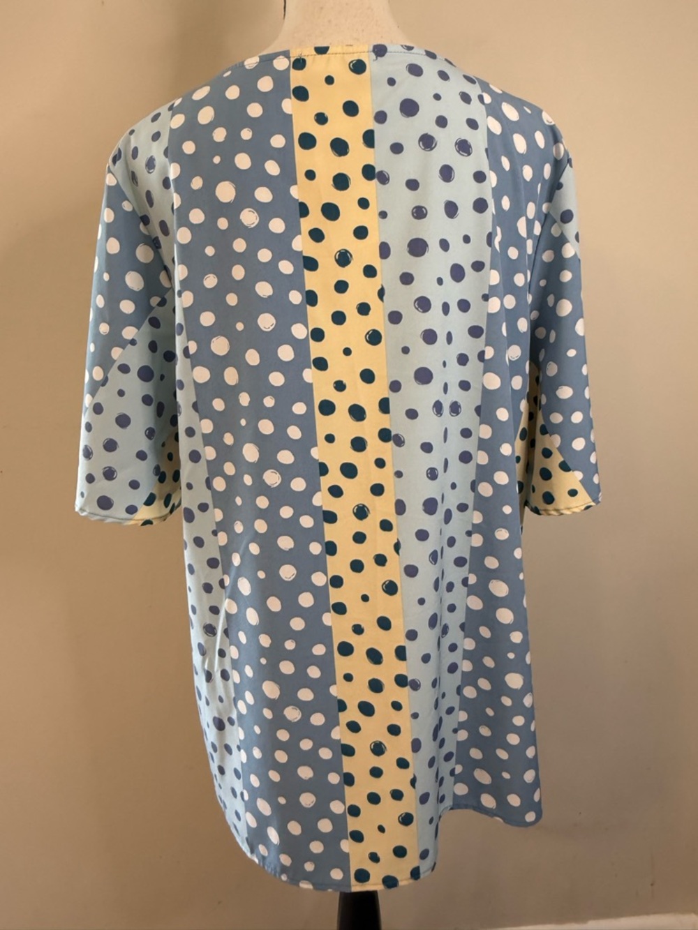 Haptics polka dot color block short sleeve top blue yellow SZ M - Picture 4 of 11